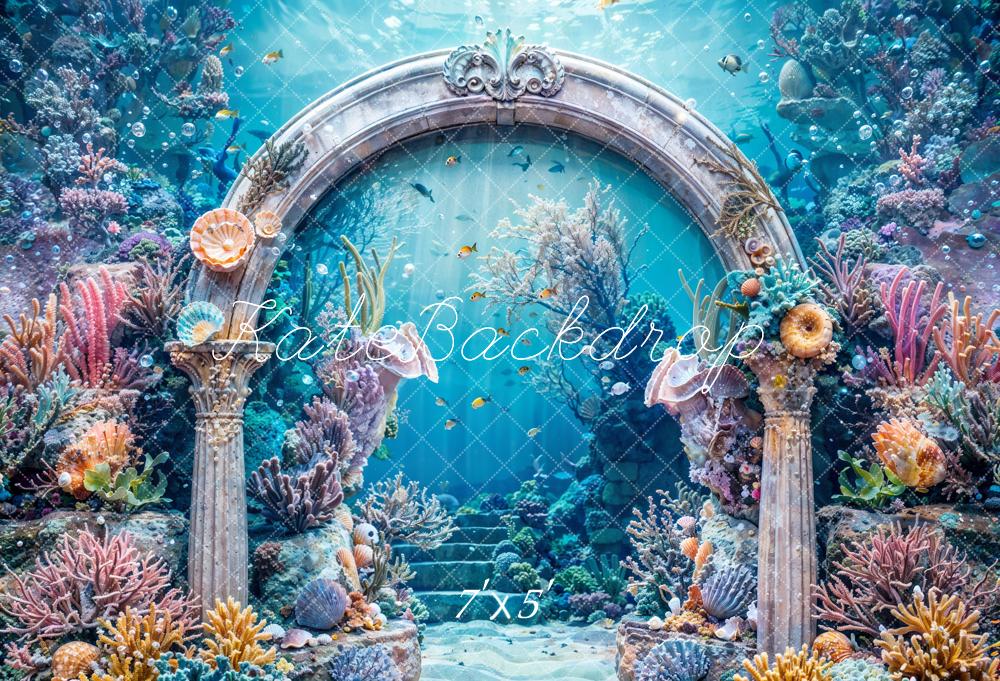 Kate Summer Blue Sea Underwater World Mermaid Coral Plant Vintage Stone Arch Backdrop Designed by Chain Photography