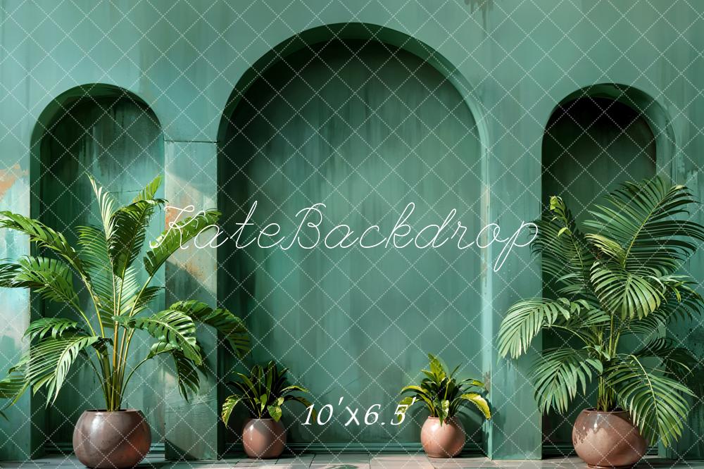 Kate Spring Plant Dark Green Arched Wall Backdrop Designed by Emetselch