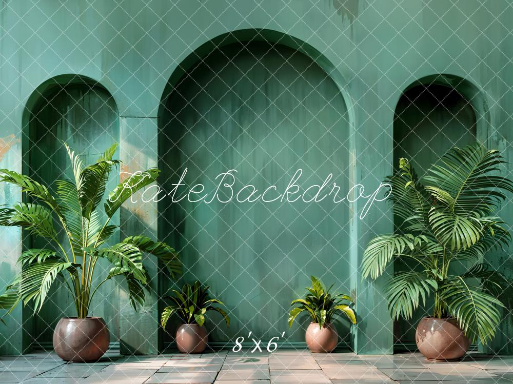Kate Spring Plant Dark Green Arched Wall Backdrop Designed by Emetselch
