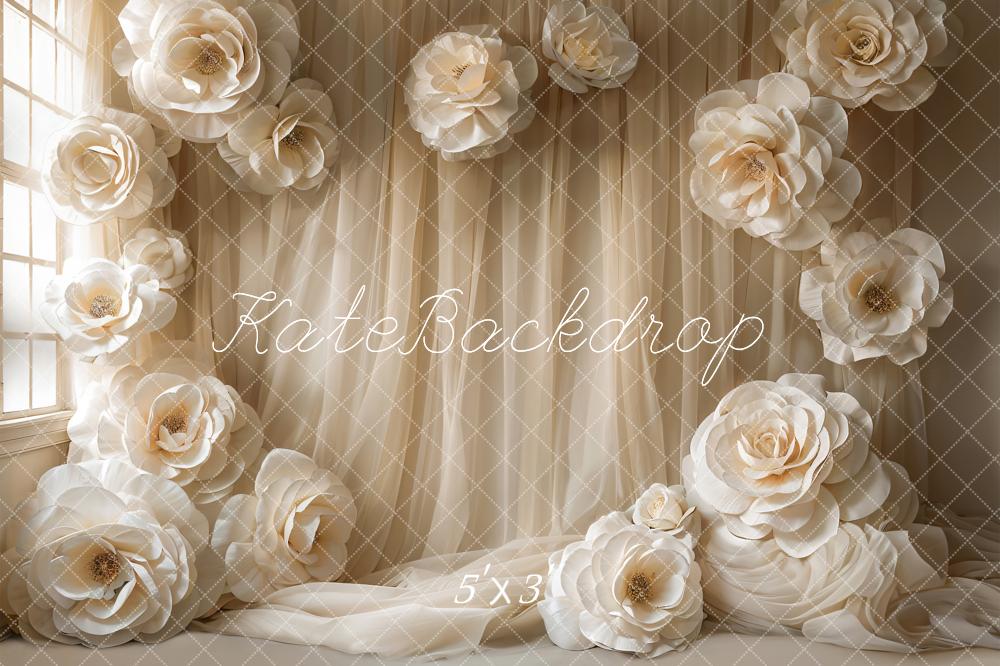 Kate Indoor White Flower Soft Curtain Backdrop Designed by Emetselch