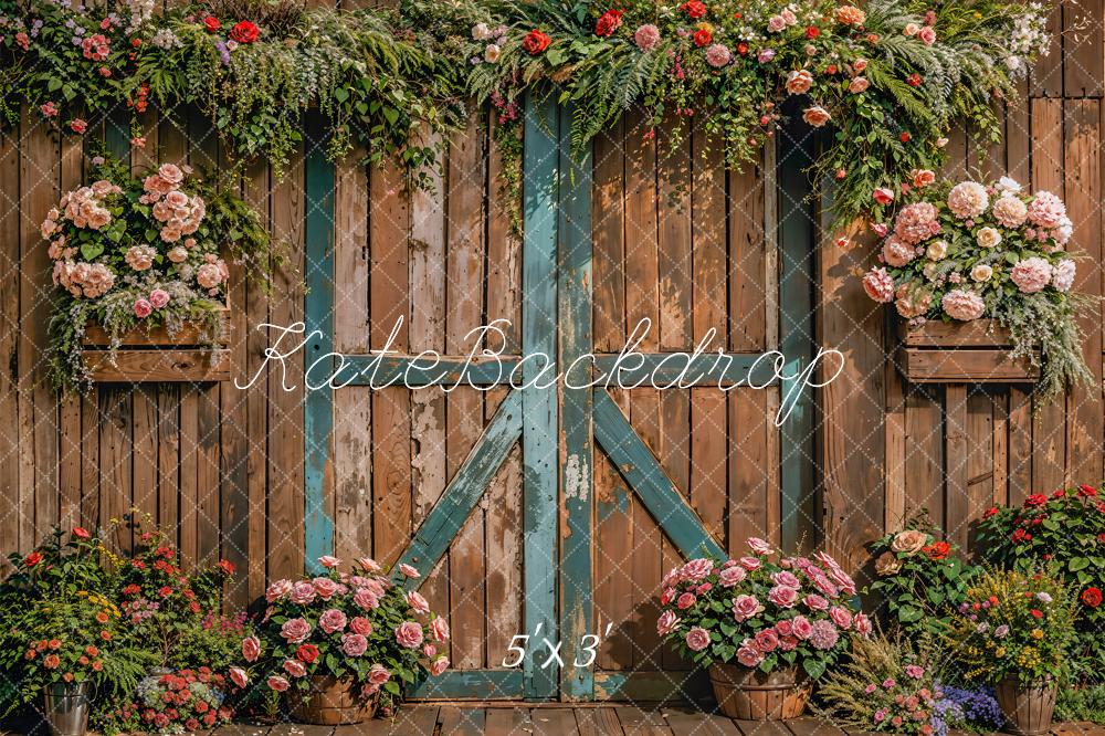 Kate Spring Colorful Flower Dark Brown Wooden Wall Backdrop Designed by Emetselch