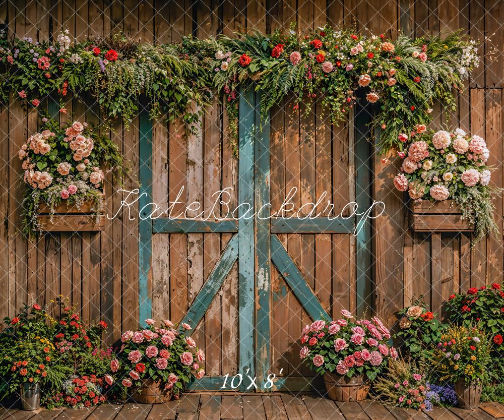 Kate Spring Colorful Flower Dark Brown Wooden Wall Backdrop Designed by Emetselch