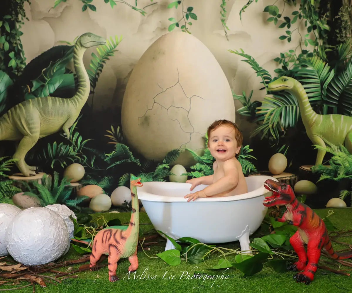 Kate vintage green plant dinosaur hatching eggs brown wooden frame whi