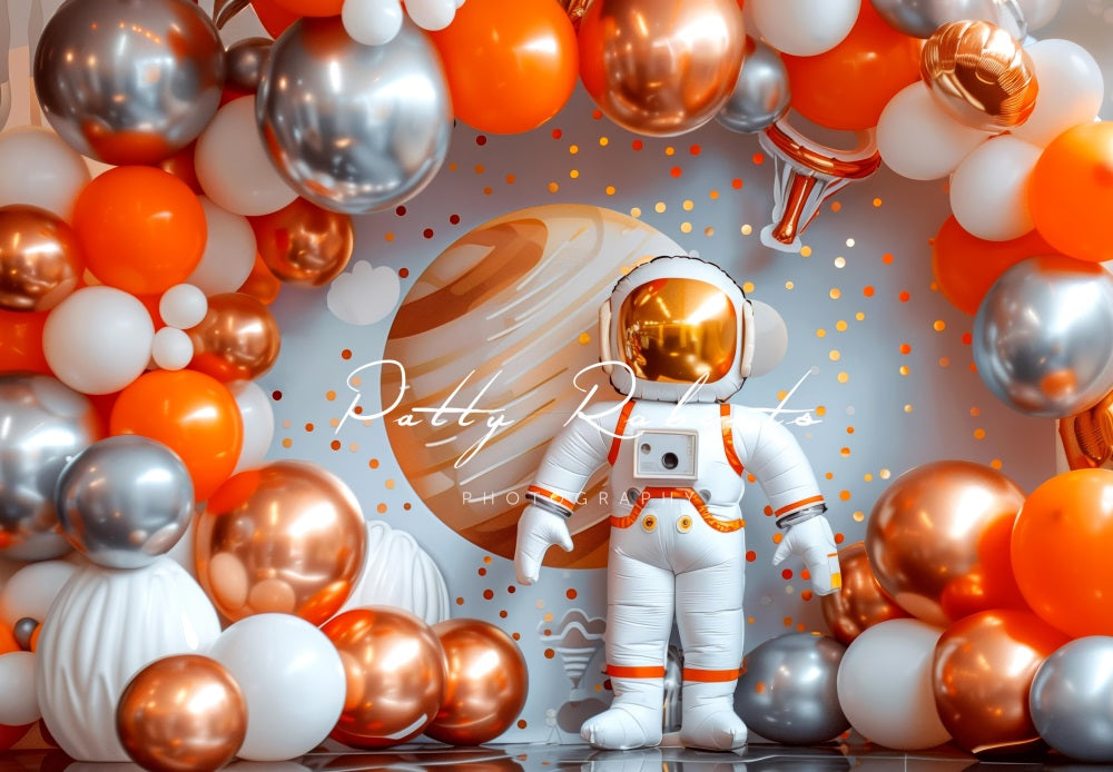 Kate Birthday Cake Smash Fantasy Cartoon Orange Balloon Space Planet Astronaut Backdrop Designed by Patty Robert