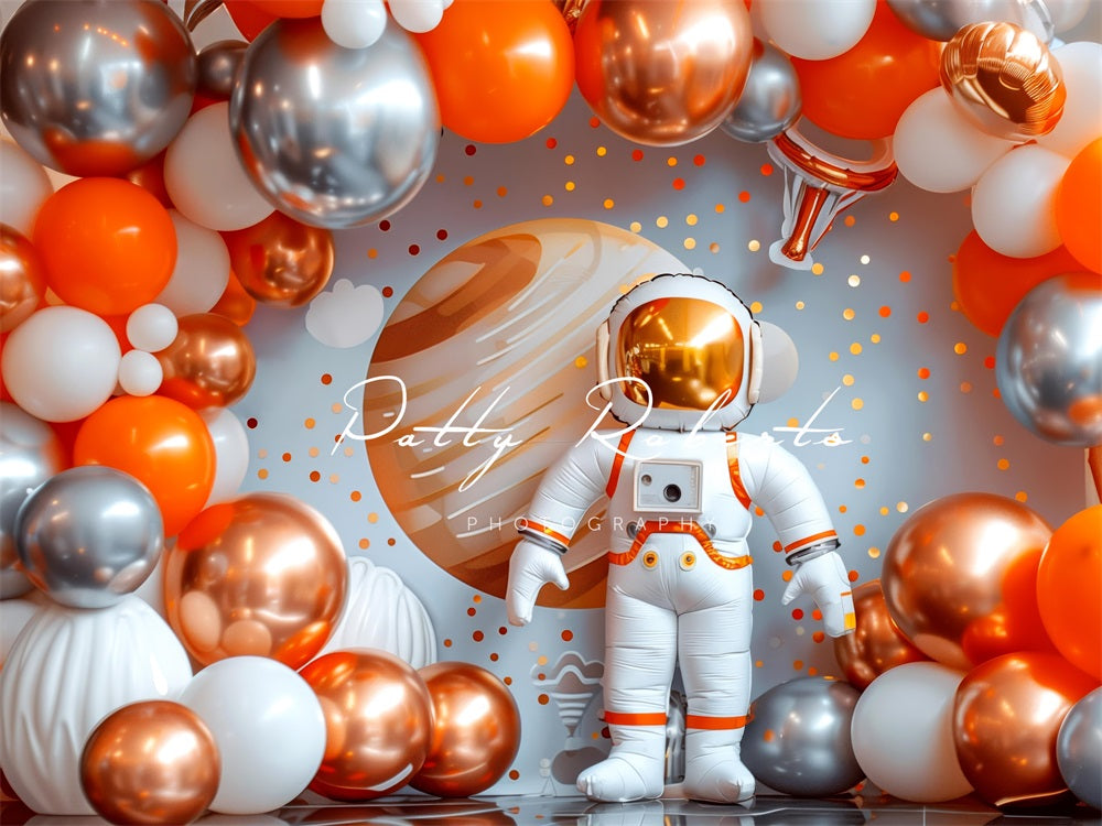Kate Birthday Cake Smash Fantasy Cartoon Orange Balloon Space Planet Astronaut Backdrop Designed by Patty Robert