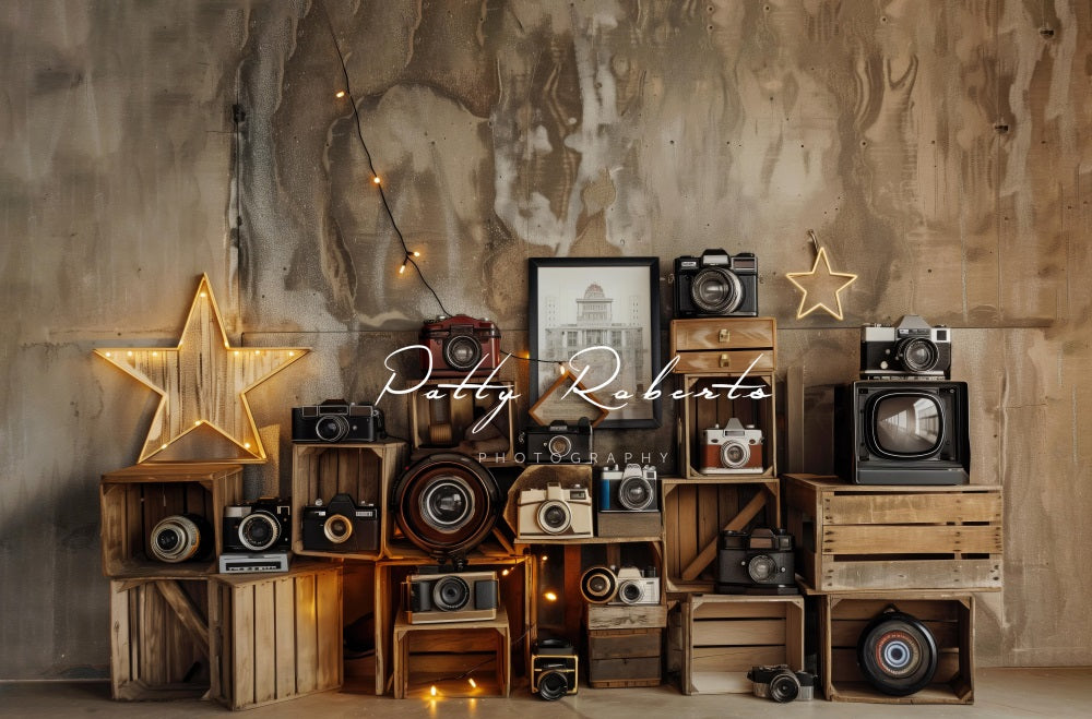 Kate Vintage Camera Len Sparkling Star Brown Gradient Wall Backdrop Designed by Patty Robert