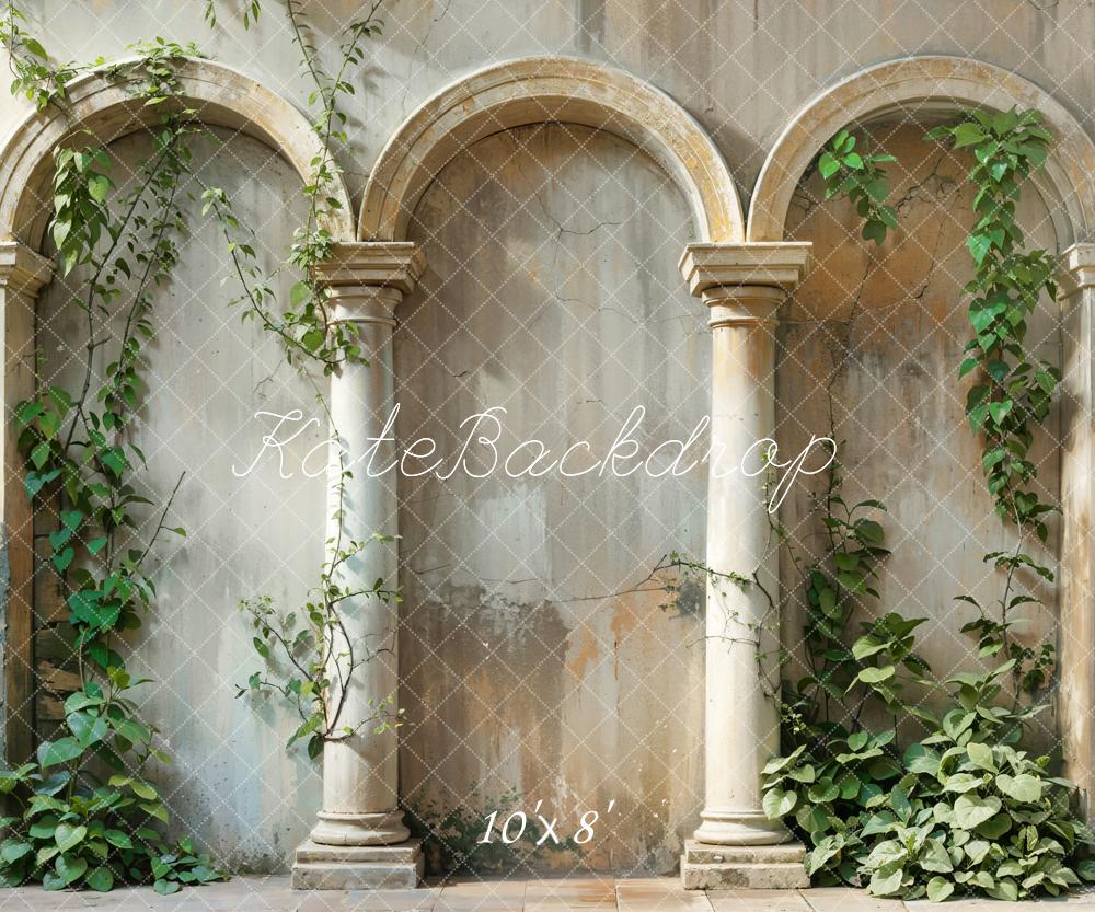 Kate Spring Green Plant Shabby Vintage Beige Arch Wall Backdrop Designed by Emetselch