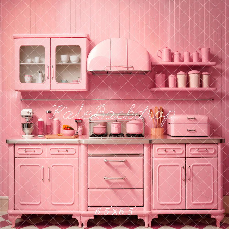 Vintage Pink Retro Kitchen Backdrop