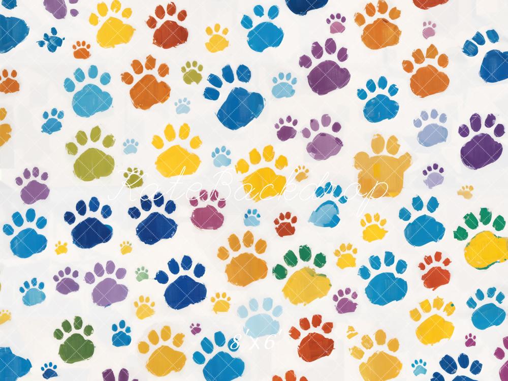 Kate Fine Art Colorful Watercolor Cute Pet Footprint Backdrop Designed by Chain Photography