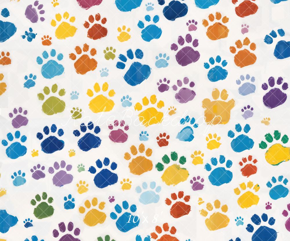 Kate Fine Art Colorful Watercolor Cute Pet Footprint Backdrop Designed by Chain Photography