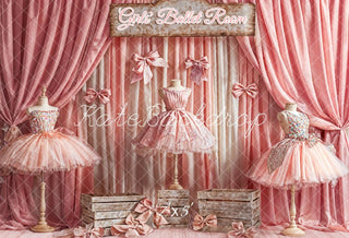 Kate Pink Girls' Ballet Room Sign Dance Dress Gradient Curtain Printed Backdrop Designed by Emetselch