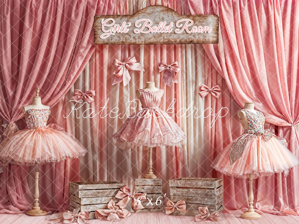 Kate Pink Girls' Ballet Room Sign Dance Dress Gradient Curtain Backdrop Designed by Emetselch