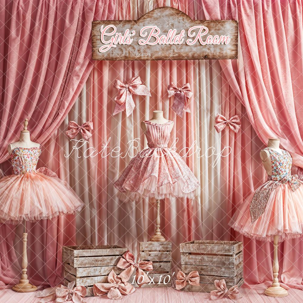 Kate Pink Girls' Ballet Room Sign Dance Dress Gradient Curtain Backdrop Designed by Emetselch