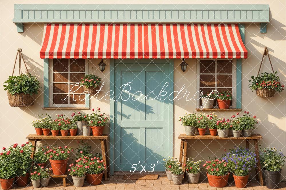 Kate Spring Sunshine Green Plant Colorful Flower Wooden Framed Window and Door Backdrop Designed by Emetselch
