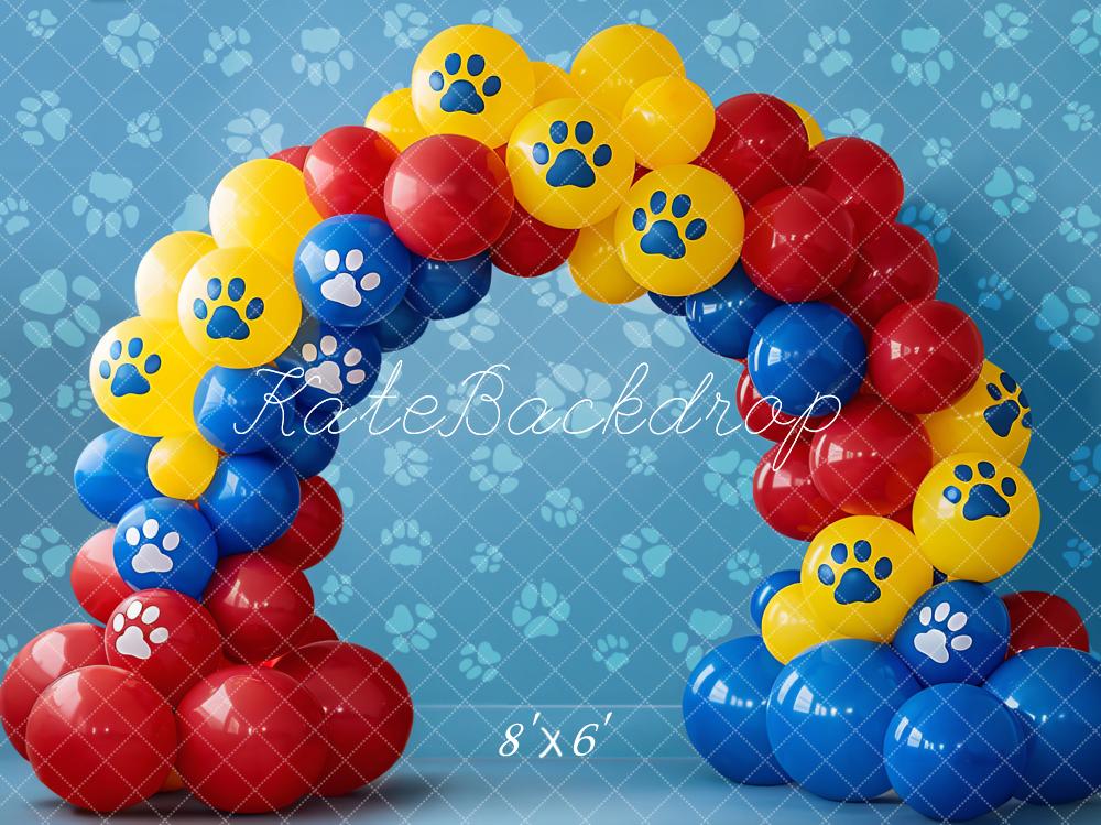 Kate Cake Smash Red Yellow Blue Pet Paw Balloon Arch Wall Backdrop Designed by Emetselch