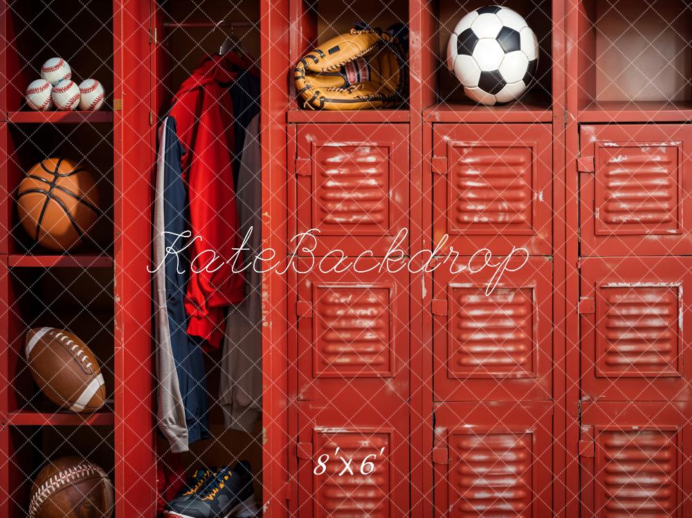 Kate Back to School Ball Sports Lounge Red Locker Backdrop Designed by Emetselch