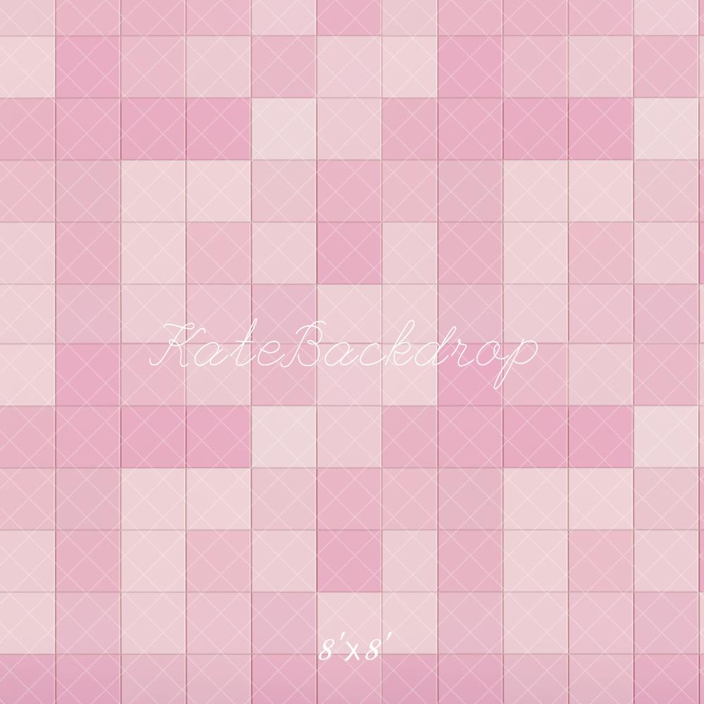 Kate Retro Pink and White Gradient Plaid Floor Backdrop Designed by Kate Image