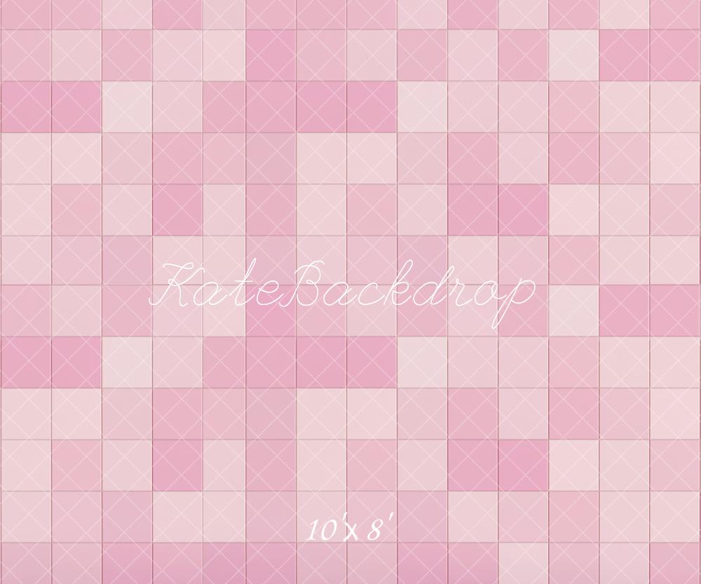 Kate Retro Pink and White Gradient Plaid Floor Backdrop Designed by Kate Image