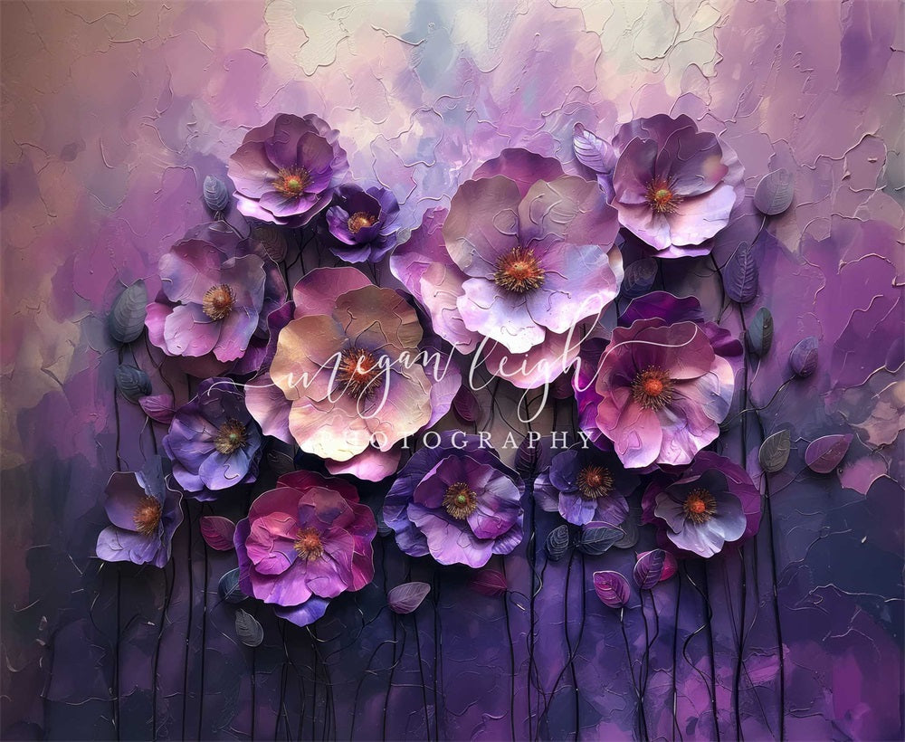 Kate 3D Fine Art Dark Purple Lavender Plaster Flower Backdrop Designed by Megan Leigh Photography