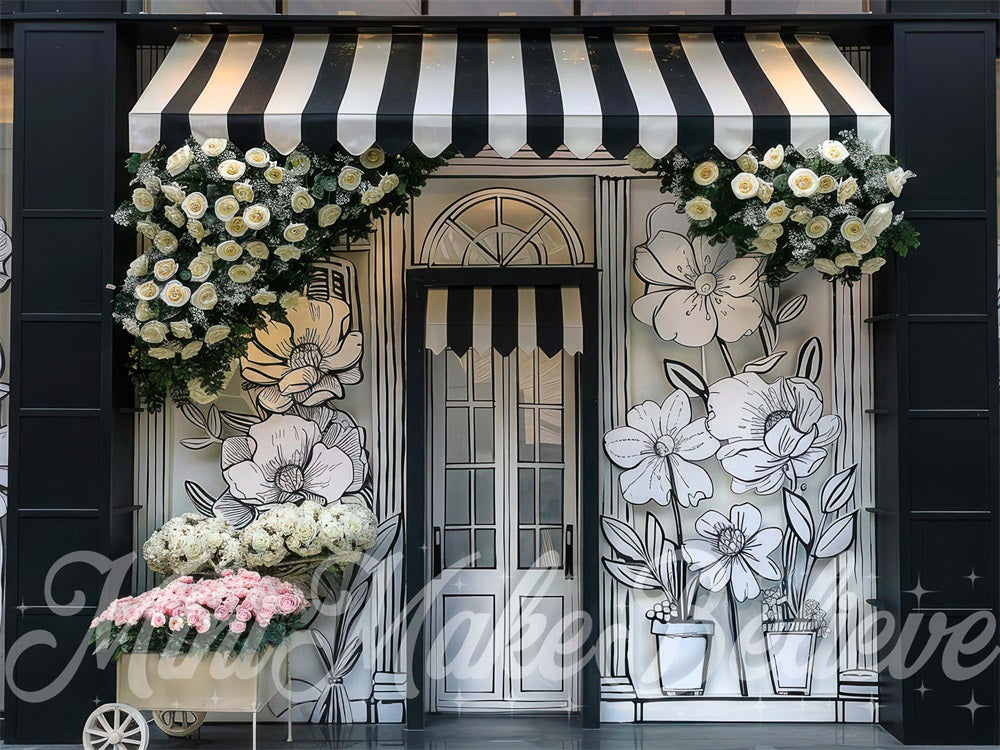 Kate Vintage Pink White Flower 2D Black Hand Painted Floral Shop Backdrop Designed by Mini MakeBelieve