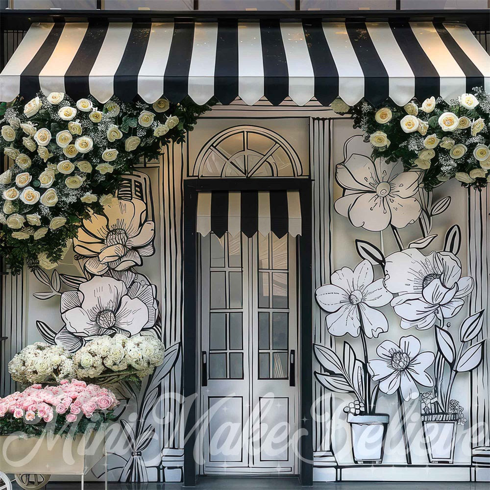 Kate Vintage Pink White Flower 2D Black Hand Painted Floral Shop Backdrop Designed by Mini MakeBelieve