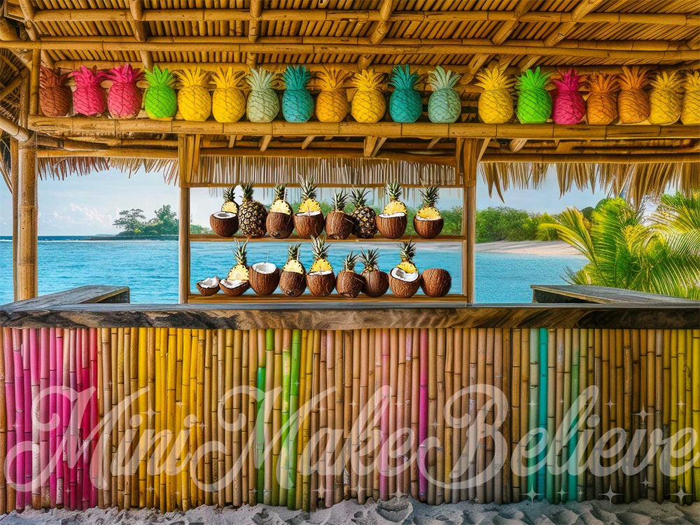 Kate Summer Sea Island Retro Colorful Bamboo Tiki Bar Backdrop Designed by Mini MakeBelieve