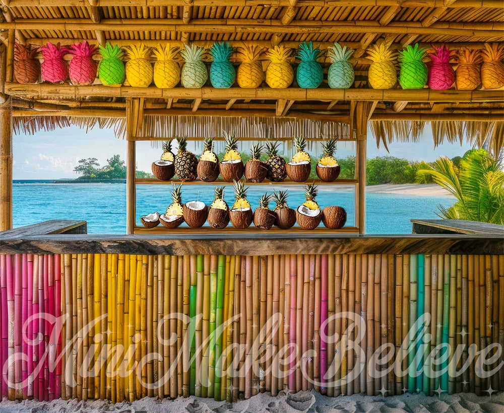 Kate Summer Sea Island Retro Colorful Bamboo Tiki Bar Backdrop Designed by Mini MakeBelieve