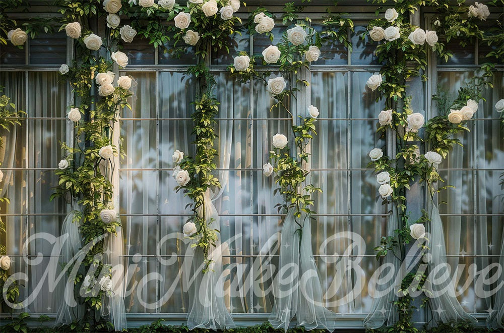 Kate Spring Outdoor Green Plant White Flower Soft Curtain Backdrop Designed by Mini MakeBelieve
