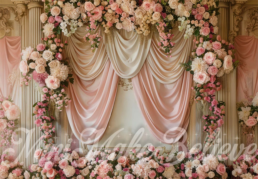Kate Fine Art Pink White Floral Gradient Curtain Backdrop Designed by Mini MakeBelieve