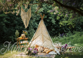 Kate Spring Outdoor Boho Green Plant Colorful Flower Picnic Tent Printed Backdrop Designed by Mini MakeBelieve