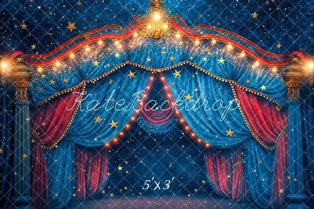 Kate Blue Red Carnival Circus Bokeh Glitter Yellow Star Backdrop Designed by Chain Photography