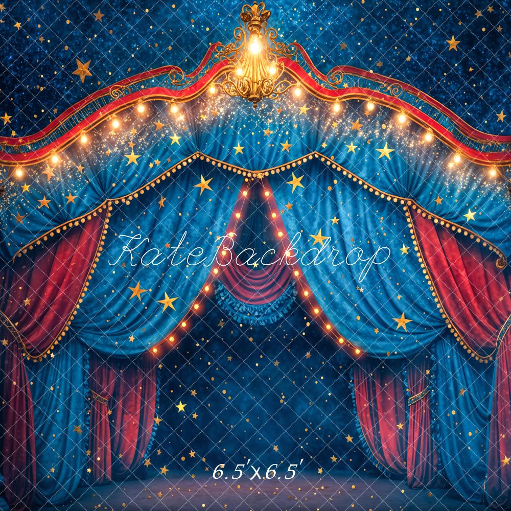 Kate Blue Red Carnival Circus Bokeh Glitter Yellow Star Backdrop Designed by Chain Photography