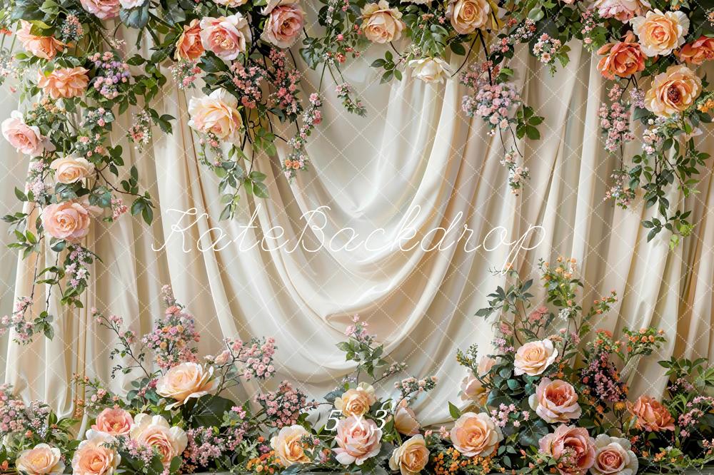 Kate Fine Art Colorful Flower White Curtain Backdrop Designed by Emetselch