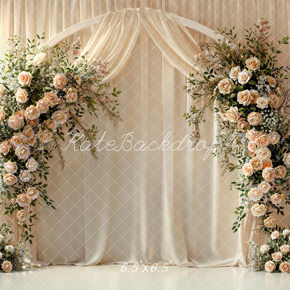 Kate Summer Mother's Day Green Plant Pink Flower White Arch Curtain Backdrop Designed by Emetselch