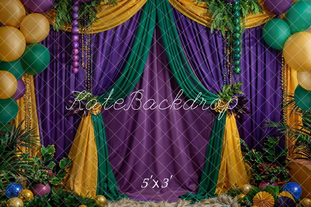 Lightning Deal #3 Kate Carnival Yellow Purple Green Plant Balloon Retro Floral Curtain Backdrop Designed by Emetselch