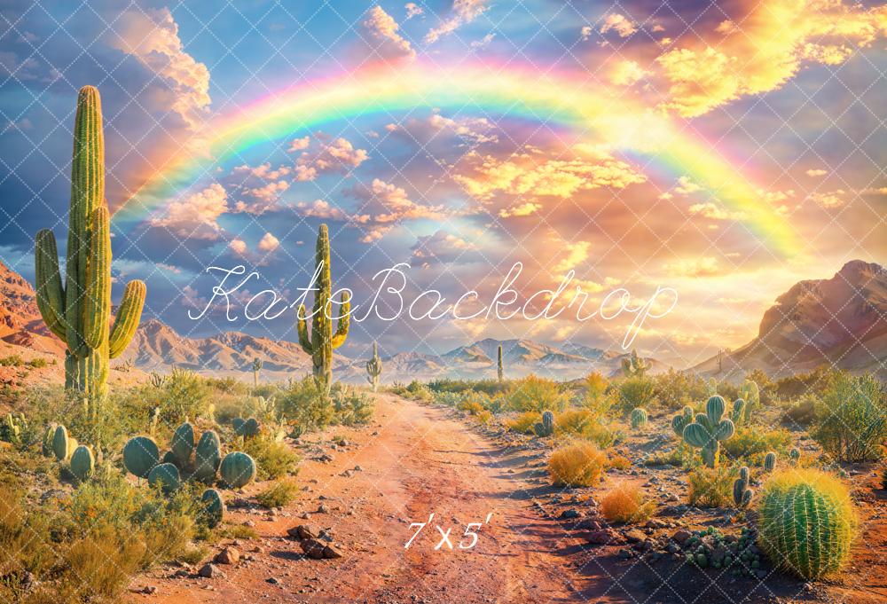 Kate Fantasy Bokeh Desert Cactus Rainbow Mountain Cloud Sandy Road Backdrop Designed by Emetselch