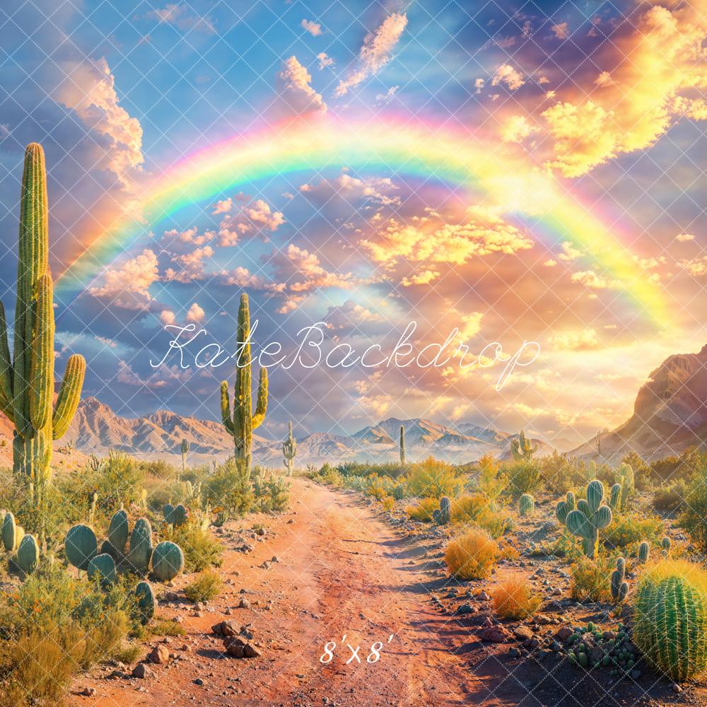 Kate Fantasy Bokeh Desert Cactus Rainbow Mountain Cloud Sandy Road Backdrop Designed by Emetselch