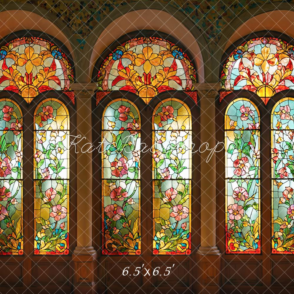 Kate Easter Indoor Vintage Stained Floral Arched Glass Window Backdrop Designed by Emetselch
