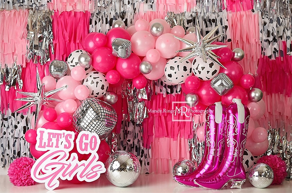 Kate Red Glam Cowgirl Silver Pink Black White Balloon Arch Colorful Tassel Wall Backdrop Designed by Mandy Ringe Photography