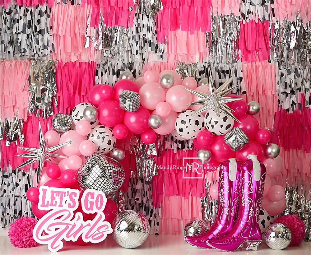 Kate Red Glam Cowgirl Silver Pink Black White Balloon Arch Colorful Tassel Wall Backdrop Designed by Mandy Ringe Photography