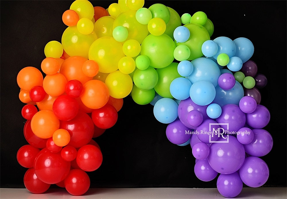 Kate Colorful Rainbow Balloon Arch Black Wall Backdrop Designed by Mandy Ringe Photography