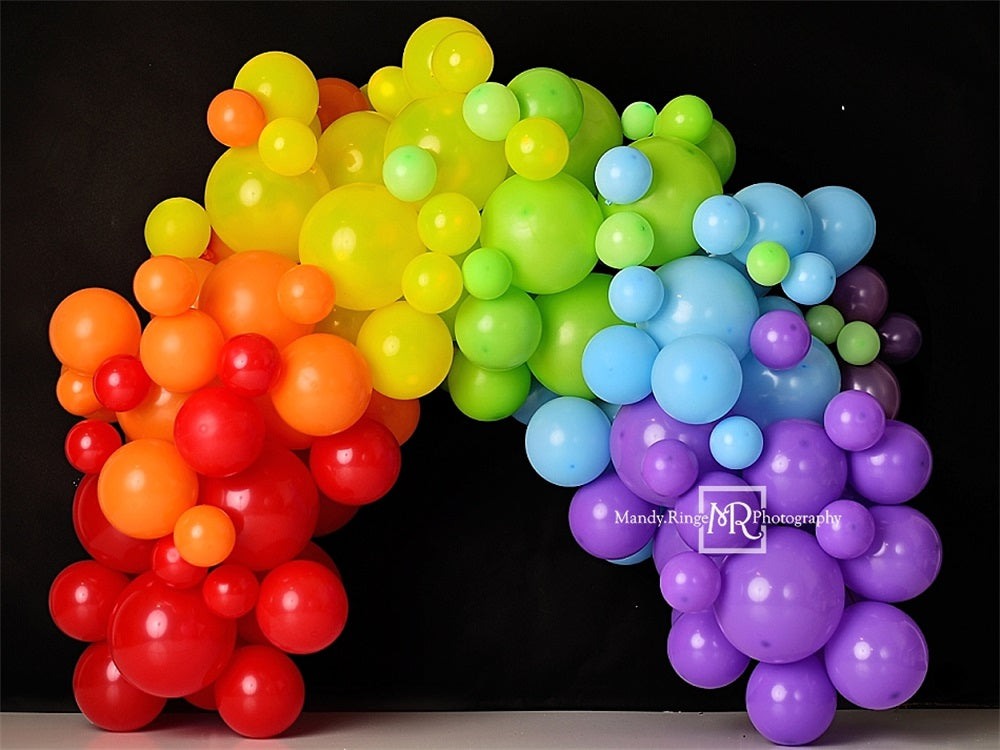 Kate Colorful Rainbow Balloon Arch Black Wall Backdrop Designed by Mandy Ringe Photography