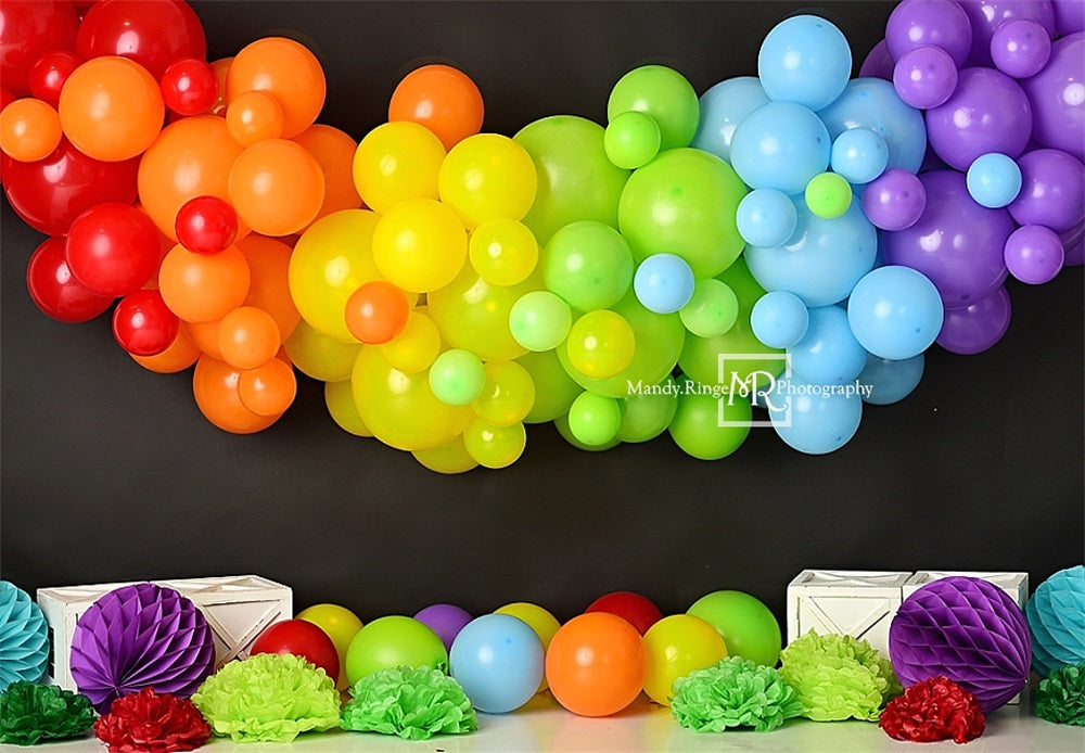 Kate Colorful Rainbow Balloon Black Wall Backdrop Designed by Mandy Ringe Photography