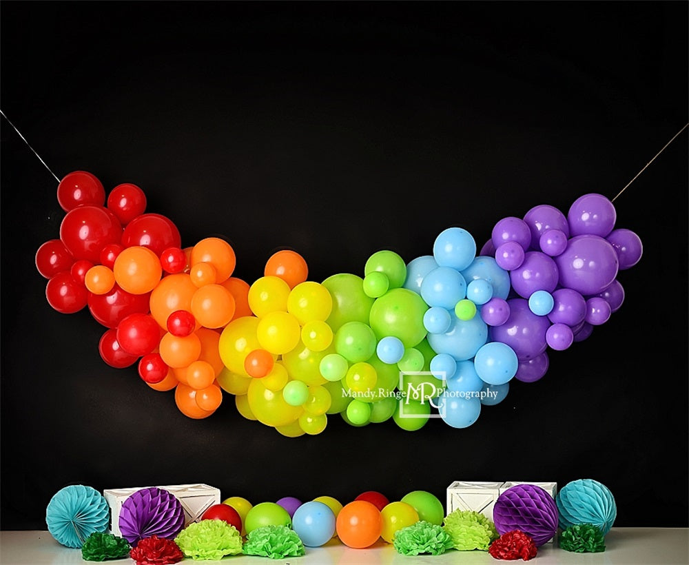 Kate Colorful Rainbow Balloon Black Wall Backdrop Designed by Mandy Ringe Photography