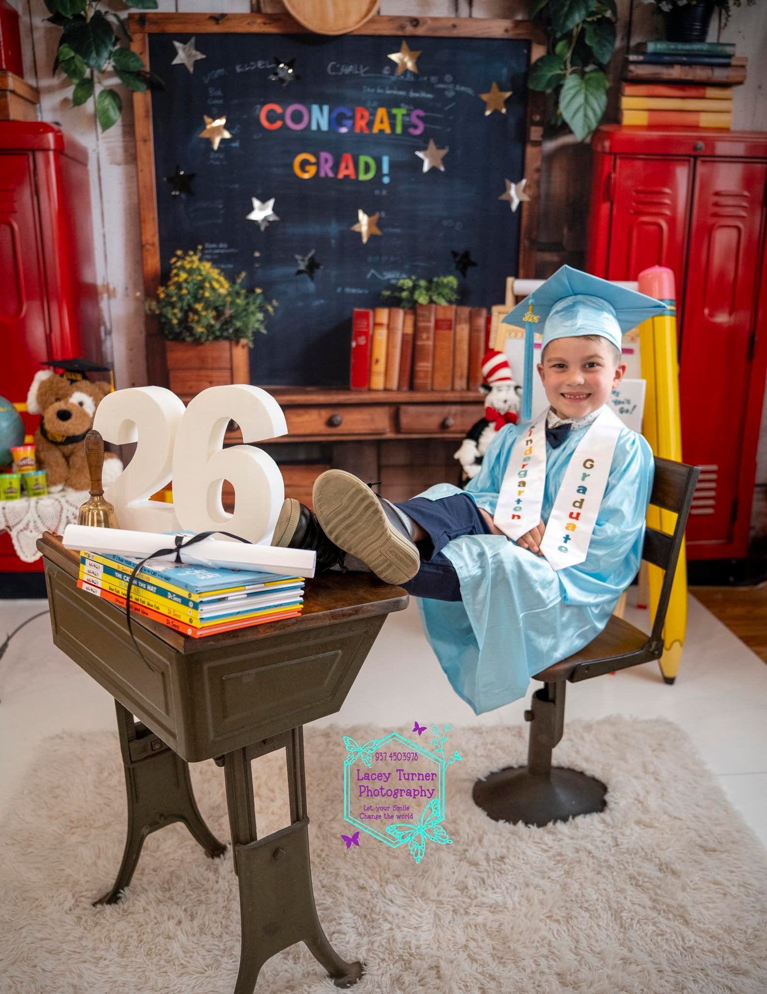 Kate Back to School Red Locker Wooden Wall Blackboard Printed Backdrop Designed by Emetselch