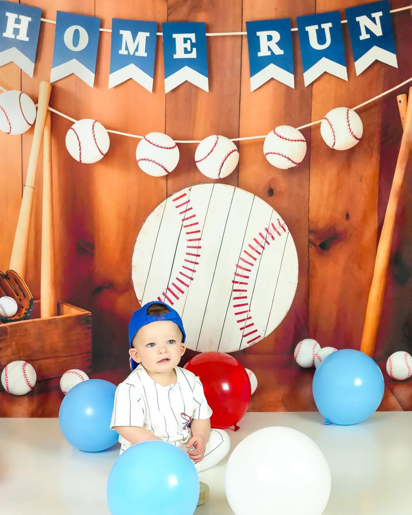 Kate Baseball Sport Home Run Sign Brown Wooden Striped Wall Printed Backdrop Designed by Emetselch