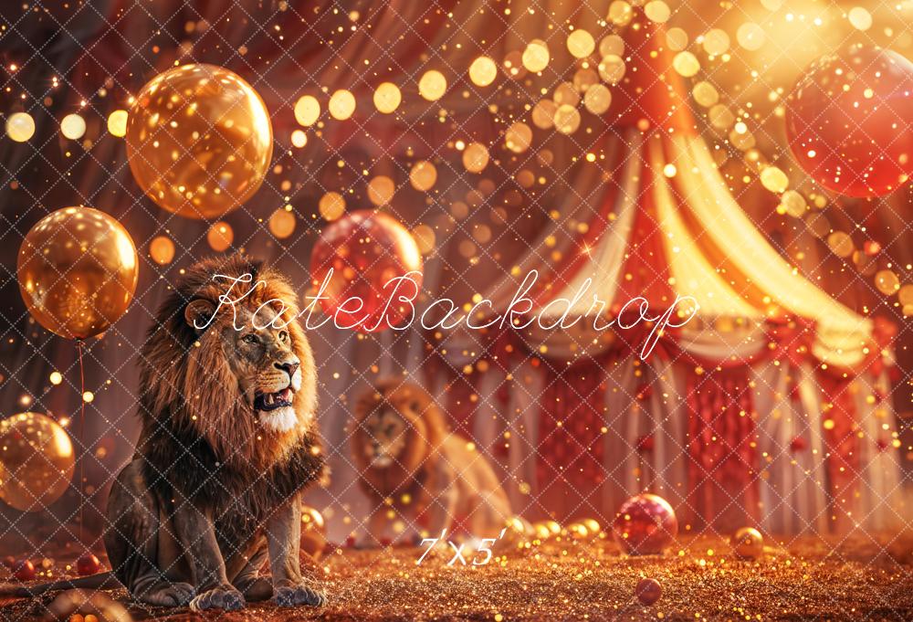 Kate Summer Night Golden Red Balloon Bokeh Light Lion Circus Backdrop Designed by Chain Photography