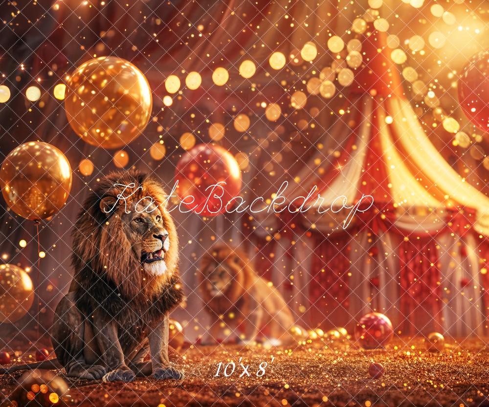 Kate Summer Night Golden Red Balloon Bokeh Light Lion Circus Backdrop Designed by Chain Photography