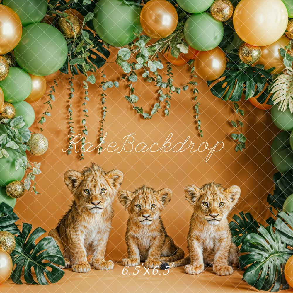 Kate Nature Forest Lion Green and Golden Balloon Arch Wall Backdrop Designed by Emetselch