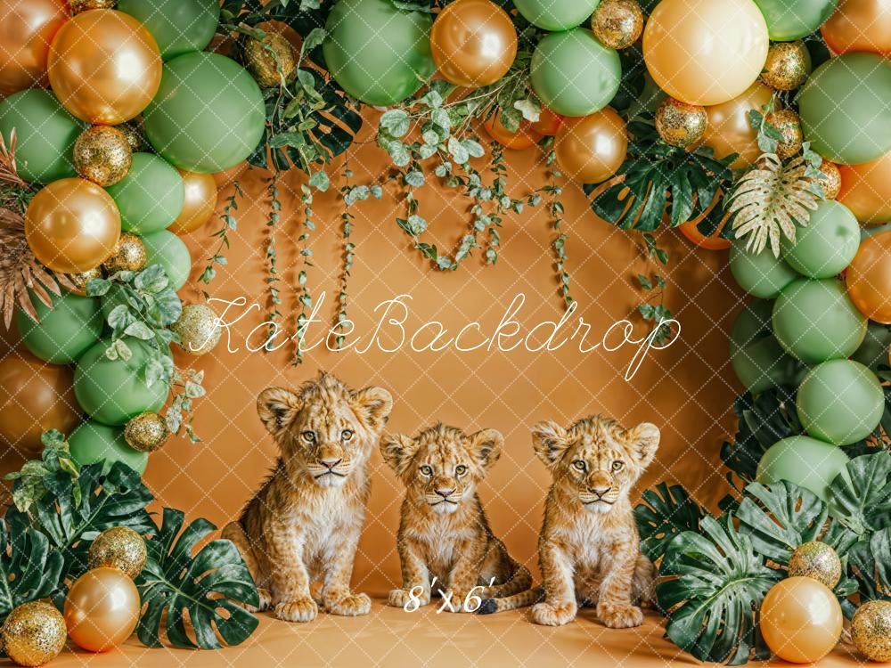 Kate Nature Forest Lion Green and Golden Balloon Arch Wall Backdrop Designed by Emetselch